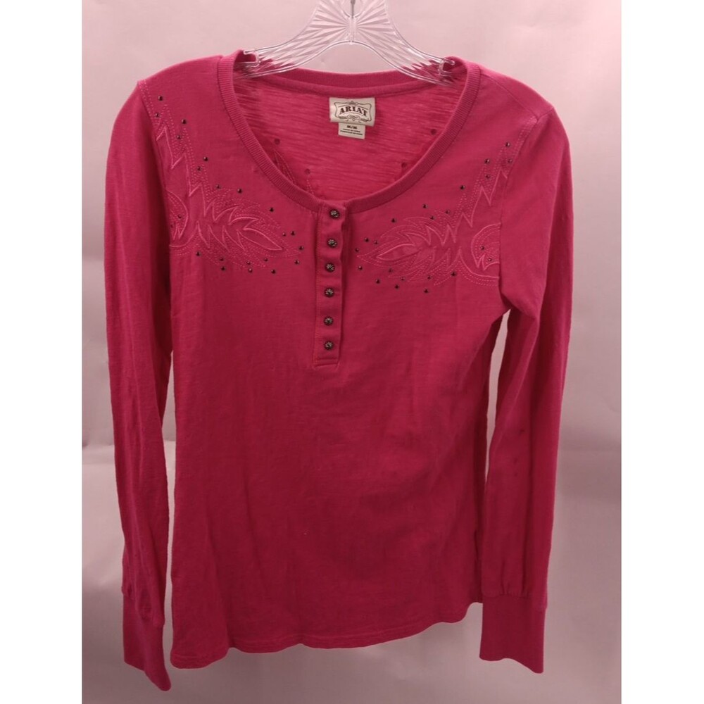 Ariat Shirt Women's Size: M Pink Cotton Long Sleeves with Cut Out Design Wings